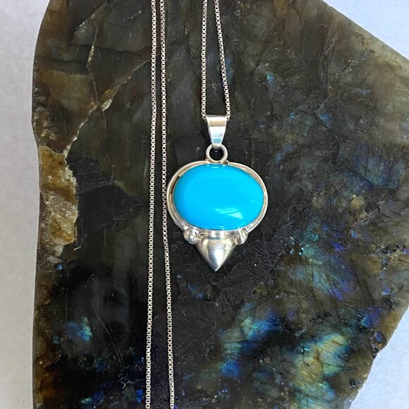 VTG Sterling Silver 925 Taxco Mexico Turquoise Cabochon Pendant Necklace 18" - Picture 11 of 16